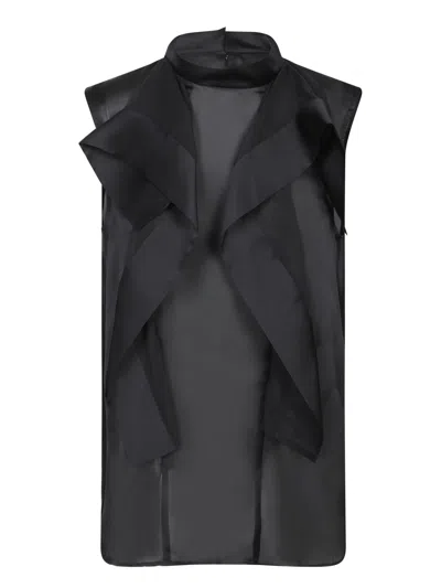 SACAI BLACK CHIFFON SATIN CALTO TANK TOP