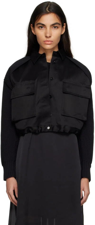 Sacai Nylon Cargo Pocket Cropped Shirt In Black