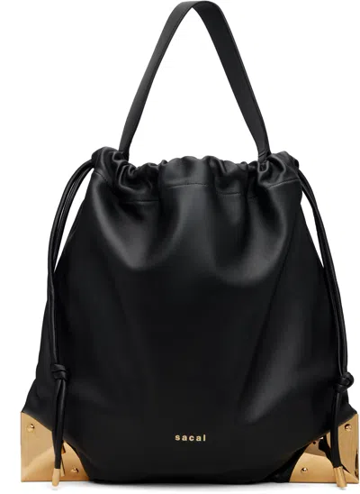 SACAI BLACK CORNER METAL DRAWSTRING BAG