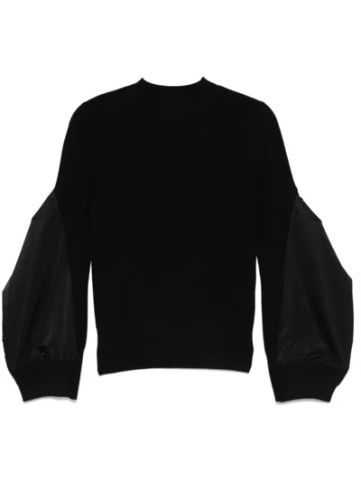 Sacai Black Cotton And Nylon Sweater
