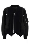 Sacai Black Cotton Blend And Nylon Bomber Jacket In Blue