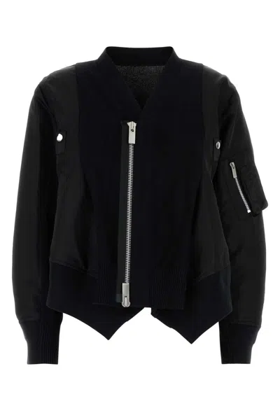 Sacai Black Cotton Blend And Nylon Bomber Jacket