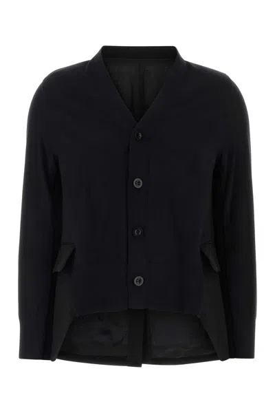 Sacai Black Cotton Blend And Wool Cardigan