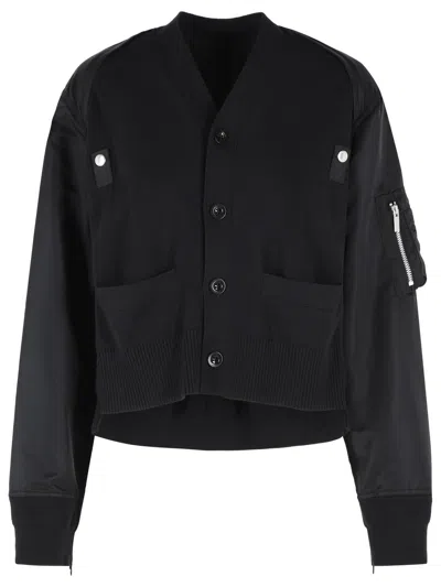 Sacai Black Cotton Blend Cardigan