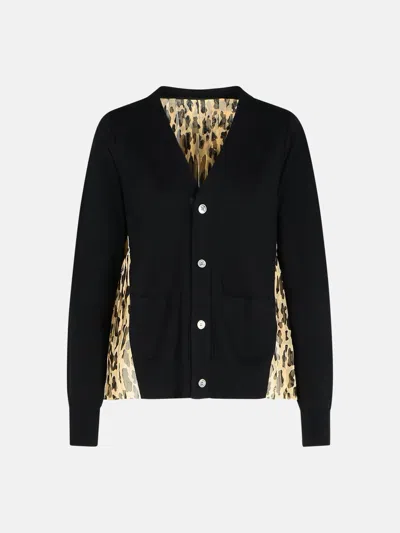 Sacai Black Cotton Blend Cardigan In Beige