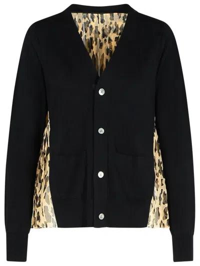 Sacai Black Cotton Blend Cardigan In Beige
