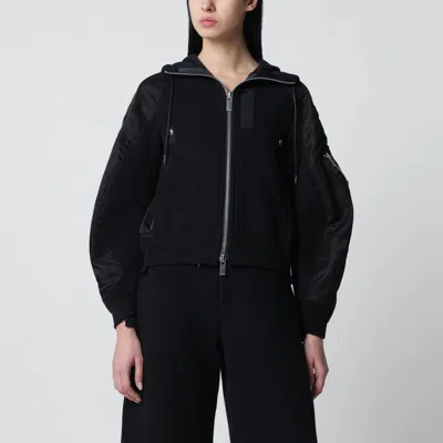 Sacai Cotton Blend Hoodie Hooded Long Sleeves In Black