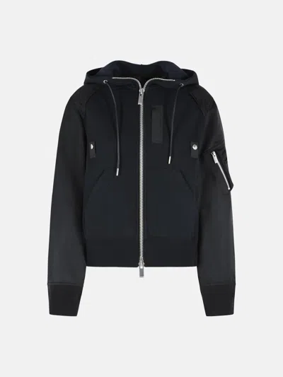 Sacai Black Cotton Blend Sweatshirt In Blue