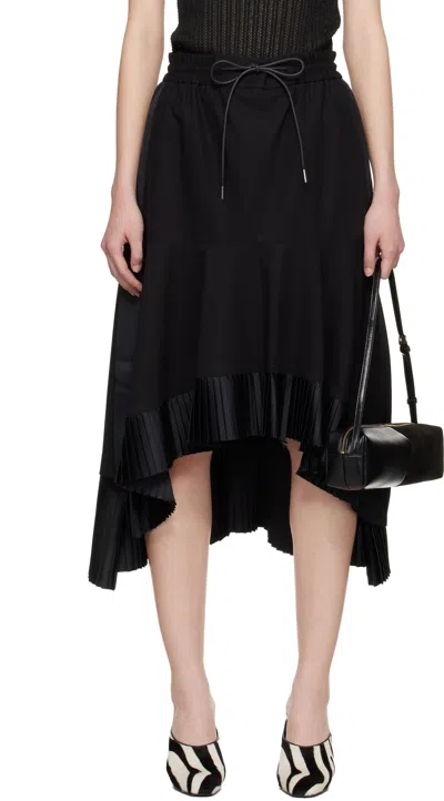 Sacai Black Cotton Broadcloth Midi Skirt