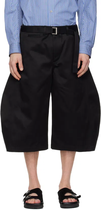 Sacai Black Cotton Chino Trousers In Blue