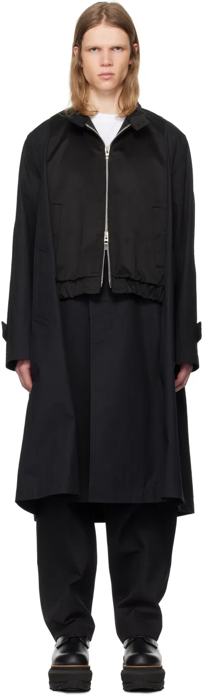 Sacai Black Cotton Chino X Gabardine Coat In 001 Black