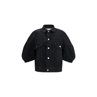 Sacai Black Cotton Denim Jacket In Multi