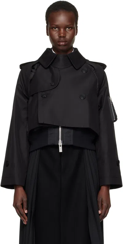 Sacai Black Cotton Gabardine X Nylon Twill Blouson In 001 Black