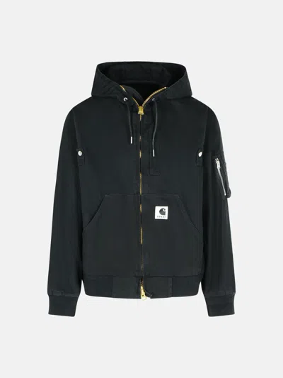 Sacai Black Cotton Hooded Bomber Jacket