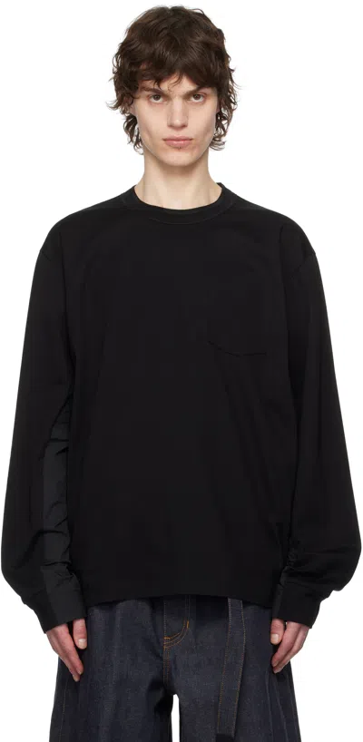 Sacai Black Cotton Jersey Long Sleeve T-shirt In 001 Black