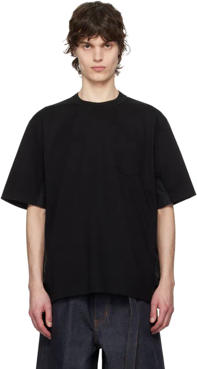 SACAI BLACK COTTON JERSEY T-SHIRT