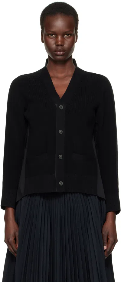 Sacai Black Cotton Knit X Cotton Poplin Cardigan In 002 Black*black