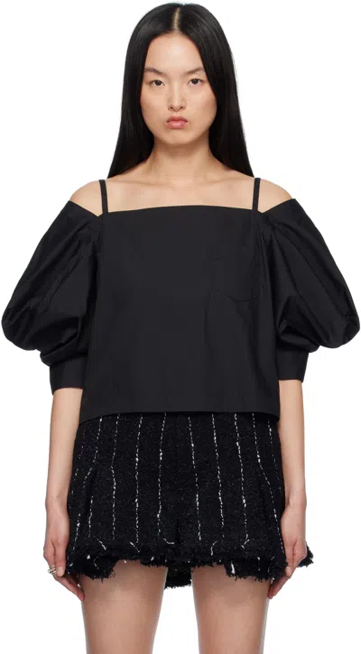 Sacai Black Cotton Poplin Pullover Blouse In 001 Black