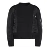 Sacai Crewneck Sweater With Satin Panels And Zip Pocket In Black