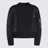 Sacai Crewneck Sweater With Satin Panels And Zip Pocket In Black