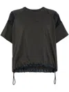 Sacai Cotton Crew Neck T-shirt With Drawstring Hem In Black