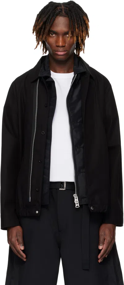 Sacai Black Cotton Twill Jacket In 001 Black