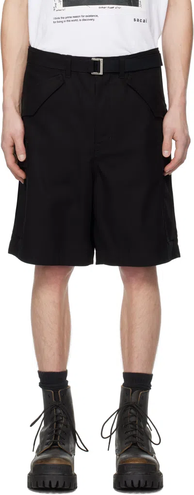 Sacai Black Cotton Twill Shorts