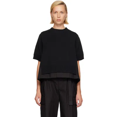 Sacai Cotton Weather X Cashmere Knit Sweater In Black