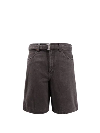 Sacai Black Denim Bermuda Shorts With Belt In Grey
