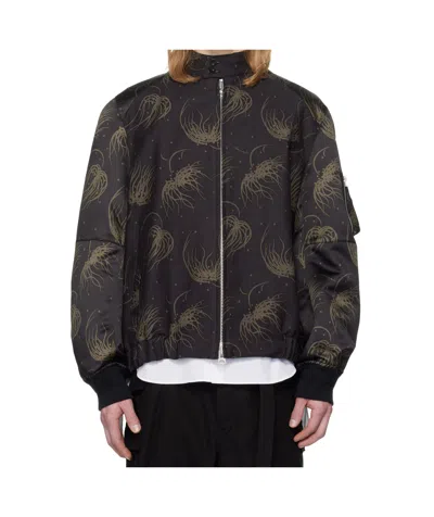 Sacai Black Dot Flower Print Bomber Jacket In 001 Black