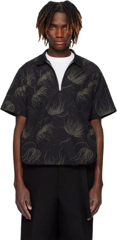 Sacai Black Dot Flower Print Polo In 001 Black