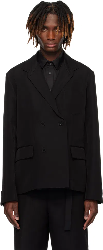 Sacai Double-breasted Silk And Cotton-blend Blazer In Black