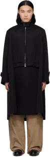 Sacai Black Double-faced Silk Cotton Coat In 001 Black