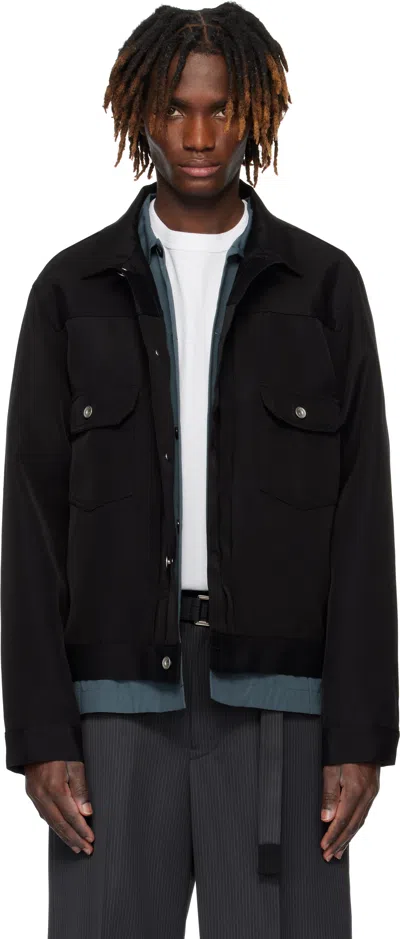 Sacai Black Double-faced Silk Cotton Jacket In 001 Black