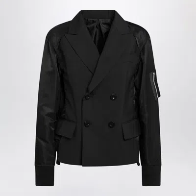 Sacai Double Breasted Tailored Jacket Back Vent In Black