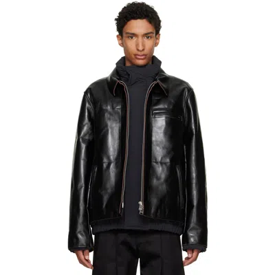 Sacai Black Down Leather Blouson Jacket