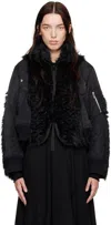Sacai Black Faux Fur & Nylon Twill Bomber Jacket In 001 Black