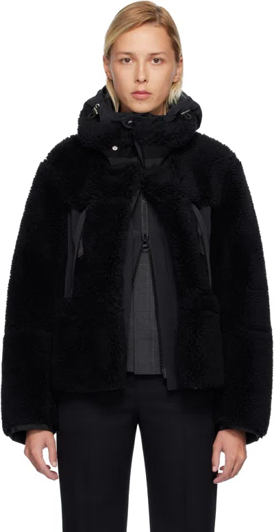 Sacai Black Faux Shearling & Grosgrain Blouson Jacket