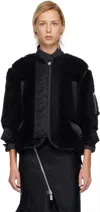 Sacai Faux Shearling X Nylon Twill Blouson In Black