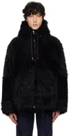 Sacai Black Faux-shearling X Faux-fur Hoodie In 001 Black
