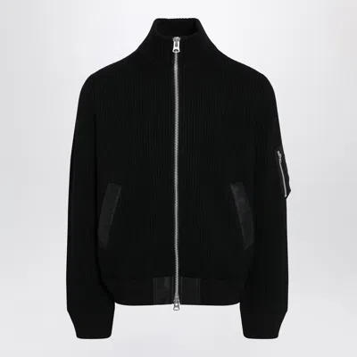 Sacai Black Fisherman Wool Knit Cardigan In Multi