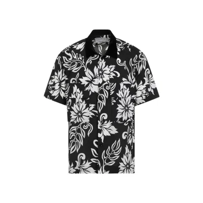 Sacai Black Floral Print Shirt In Grey