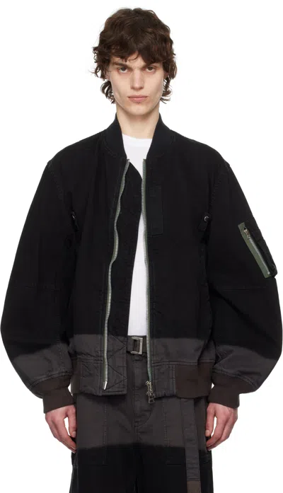 Sacai Black Garment-dyed Denim Bomber Jacket In 001 Black