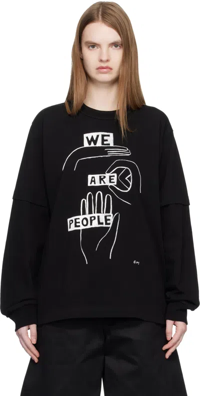 Sacai Printed Long-sleeved T-shirt In Black