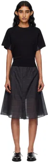 Sacai Womens Black Grey Glen Check-panelled Cotton-jersey Midi Dress In Black