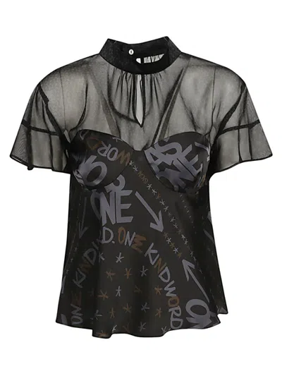 Sacai Black Graffiti Print Top