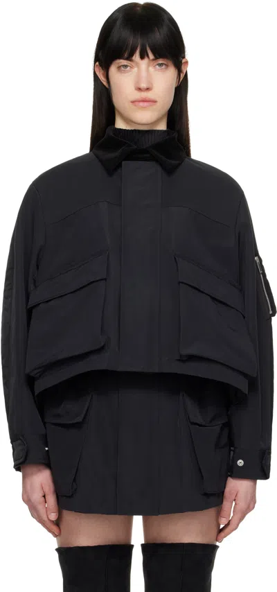 Sacai Black Grosgrain & Nylon Twill Jacket In 001 Black