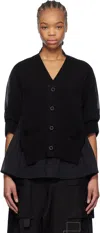 Sacai Pleated-back Rib-knit Cardigan In Black