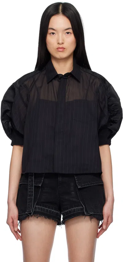Sacai Black High Twist Voile & Nylon Twill Shirt In 001 Black