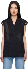 Sacai Doublre-breasted Canvas-trimmed Pinstriped Cotton-voile Vest In 001 Black